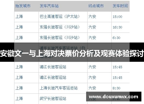安徽文一与上海对决票价分析及观赛体验探讨